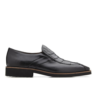 Belvedere Gavino Men's Shoes Black Ostrich & Calf-Skin Leather Loafers 265 (BV2854)-AmbrogioShoes