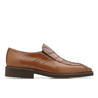 Belvedere Gavino Men's Shoes Honey Ostrich & Calf-Skin Leather Loafers 265 (BV2852)-AmbrogioShoes
