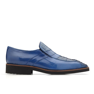 Belvedere Gavino Men's Shoes Royal Blue Ostrich & Calf-Skin Leather Loafers 265 (BV2853)-AmbrogioShoes