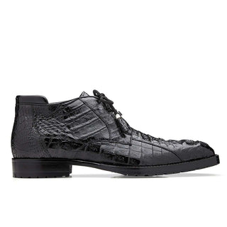 Belvedere Gaylord Men's Shoes Black Horn Back Crocodile Ankle Boots R19 (BV2818)-AmbrogioShoes