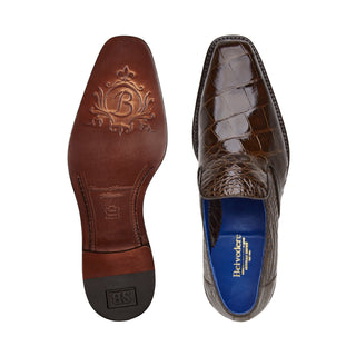 Belvedere Genova R53 Men's Designer Shoes Brown Exotic Alligator Slip-On Loafers (BV3100)-AmbrogioShoes