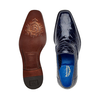 Belvedere Genova R53 Men's Designer Shoes Navy Exotic Alligator Slip-On Loafers (BV3102)-AmbrogioShoes