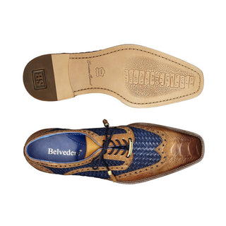 Belvedere Gerry Men's Shoes Almond & Navy Ostrich & Woven Leather Oxfords R24 (BV2851)-AmbrogioShoes