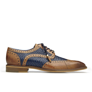 Belvedere Gerry Men's Shoes Almond & Navy Ostrich & Woven Leather Oxfords R24 (BV2851)-AmbrogioShoes