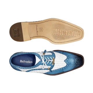 Belvedere Gerry Men's Shoes Blue and White Ostrich & Woven Leather Oxfords R24 (BV2850)-AmbrogioShoes