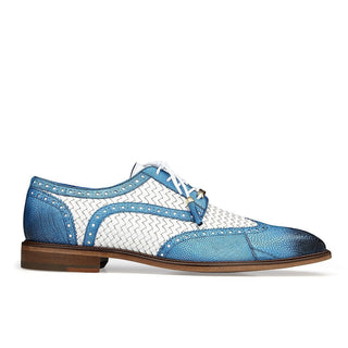 Belvedere Gerry Men's Shoes Blue and White Ostrich & Woven Leather Oxfords R24 (BV2850)-AmbrogioShoes
