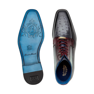 Belvedere Greco R79 Exotic Ostrich / Calf-Skin Leather Boots (BV3178)-AmbrogioShoes