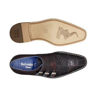 Belvedere Hurricane Men's Shoes Black Cherry Caiman Crocodile Monkstraps Loafers B06 (BV2847)-AmbrogioShoes
