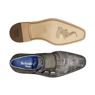 Belvedere Hurricane Men's Shoes Gray Caiman Crocodile Monkstraps Loafers B06 (BV2849)-AmbrogioShoes