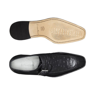 Belvedere Josh Men's Shoes Black Genuine Ostrich Split Toe Monkstraps Loafers 114011 (BV2843)-AmbrogioShoes