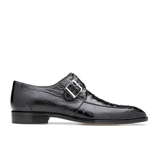 Belvedere Josh Men's Shoes Black Genuine Ostrich Split Toe Monkstraps Loafers 114011 (BV2843)-AmbrogioShoes