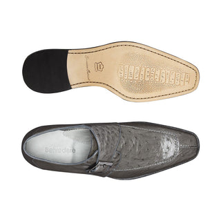 Belvedere Josh Men's Shoes Gray Genuine Ostrich Split Toe Monkstraps Loafers 114011 (BV2845)-AmbrogioShoes