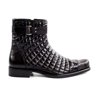 Belvedere Mens Black Genuine Alligator & Soft Quilted Leather Boots 819 (BV2157)-AmbrogioShoes