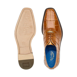 Belvedere Mare 2P7 Shoes Men's Camel Genuine Ostrich &amp; Eel Split-Toe Oxfords (BV2027)-AmbrogioShoes