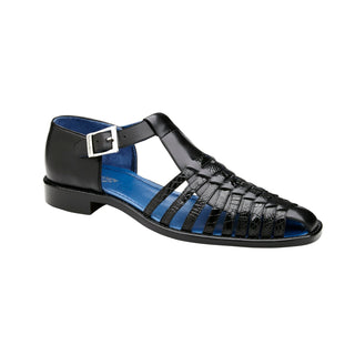 Belvedere Mario R58 Shoes Men's Black Genuine Alligator / Calf-Skin Leather Sandals (BV3105)-AmbrogioShoes