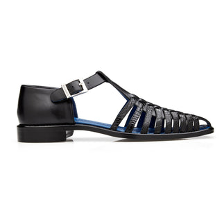 Belvedere Mario R58 Shoes Men's Black Genuine Alligator / Calf-Skin Leather Sandals (BV3105)-AmbrogioShoes