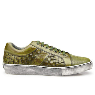 Belvedere Mens Ecco Antique Emerald Woven Leather & Ostrich Sneakers Y11 (BV2609)-AmbrogioShoes