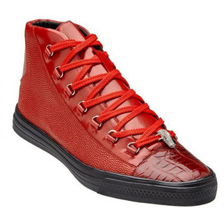 Belvedere Men's Angelo Designer Shoes Red Genuine Crocodile and Calf-Skin Leather Sneakers 33683 (BV2812)-AmbrogioShoes
