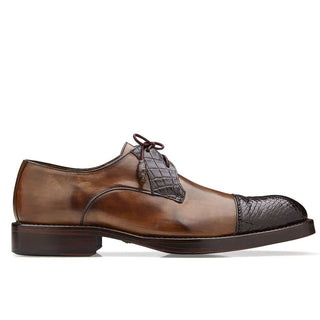 Belvedere Men's Bala Shoes Antique Almond / Chococalte Alligator and Calf-Skin Cap Toe Oxfords 53F (BV2806)-AmbrogioShoes