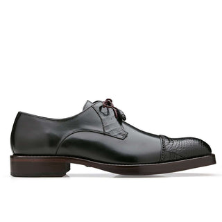 Belvedere Men's Bala Shoes Black Aliigator and Calf-Skin Cap Toe Oxfords 53F (BV2807)-AmbrogioShoes