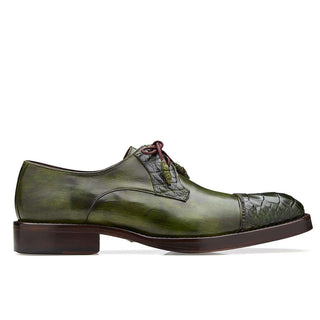 Belvedere Men's Bala Shoes Emerald Safari Alligator and Calf-Skin Cap Toe Oxfords 53F (BV2805)-AmbrogioShoes