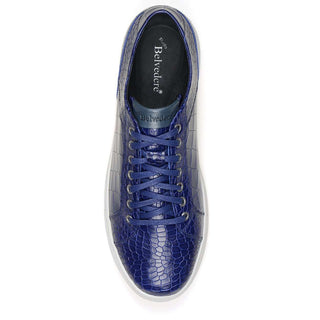 Belvedere Mens Bernardo Blue Stamped Calf Leather Sneakers 060 (BV2518)-AmbrogioShoes