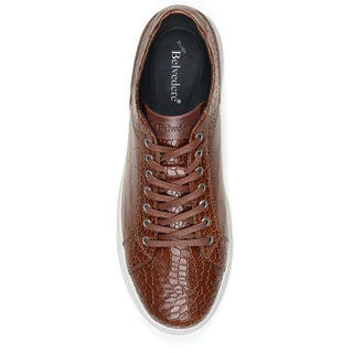 Belvedere Mens Bernardo Cognac Stamped Calf Leather Sneakers 060 (BV2517)-AmbrogioShoes