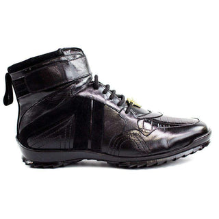 Belvedere Mens Black Genuine Crocodile & Soft Calf High-Top Sneakers 96002 (BV2187)-AmbrogioShoes
