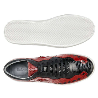 Belvedere Mens Corona Black & Red Genuine Crocodile & Lizard Sneakers Y04 (BV2519)-AmbrogioShoes