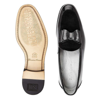 Belvedere Mens Cruz Black Patent Leather & Velvet W/ Ostrich Bow Loafers 3942 (BV2605)-AmbrogioShoes