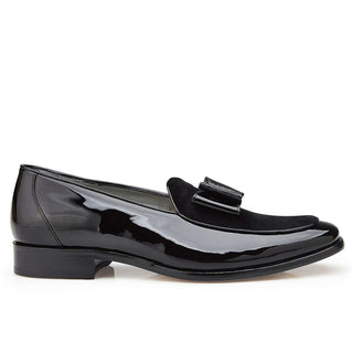 Belvedere Mens Cruz Black Patent Leather & Velvet W/ Ostrich Bow Loafers 3942 (BV2605)-AmbrogioShoes