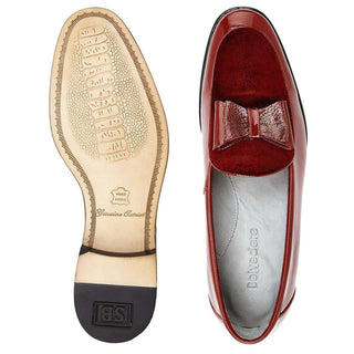 Belvedere Mens Cruz Red Patent Leather & Velvet W/ Ostrich Bow Loafers 3942 (BV2606)-AmbrogioShoes