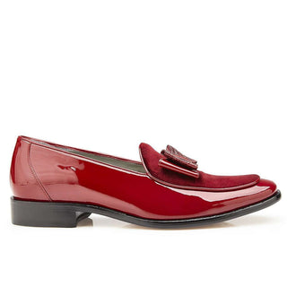 Belvedere Mens Cruz Red Patent Leather & Velvet W/ Ostrich Bow Loafers 3942 (BV2606)-AmbrogioShoes