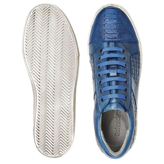 Belvedere Mens Ecco Ocean Blue Woven Leather & Ostrich Sneakers Y11 (BV2607)-AmbrogioShoes