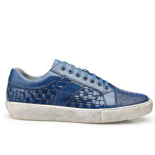 Belvedere Mens Ecco Ocean Blue Woven Leather & Ostrich Sneakers Y11 (BV2607)-AmbrogioShoes