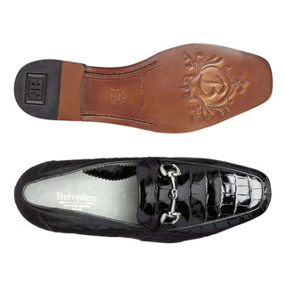 Belvedere Men's Gerald Shoes Black Genuine Alligator Slip-On Loafers 1024 (BV2821)-AmbrogioShoes