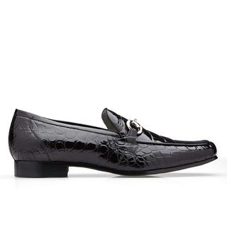 Belvedere Men's Gerald Shoes Black Genuine Alligator Slip-On Loafers 1024 (BV2821)-AmbrogioShoes