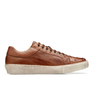 Belvedere Men's Jacob Shoes Antique Cognac Genuine Ostrich and Calf-Skin Leather Sneakers Y14 (BV2814)-AmbrogioShoes