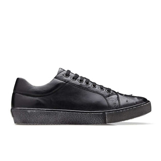 Belvedere Men's Jacob Shoes Black Genuine Ostrich and Calf-Skin Leather Sneakers Y14 (BV2815)-AmbrogioShoes
