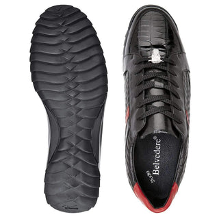 Belvedere Mens Joel Black Crocodile & Calf-skin Leather Sneakers 31606 (BV2610)-AmbrogioShoes