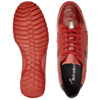 Belvedere Mens Joel Red Crocodile & Calf-skin Leather Sneakers 31606 (BV2611)-AmbrogioShoes