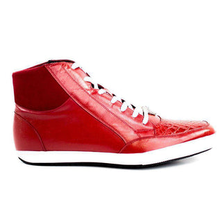Belvedere Mens Red Velvet & Genuine Crocodile and Soft Calf Sneakers 1312 (BV2137)-AmbrogioShoes
