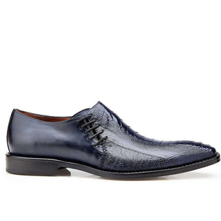 Belvedere Mens Savana Antique Navy Ostrich & Calf-skin Leather Side-laced Oxfords 3B7 (BV2627)-AmbrogioShoes