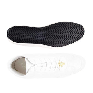 Belvedere Mens White Genuine Crocodile & Soft Quitled Calf Skin High-Top Sneakers 33045 (BV2100)-AmbrogioShoes