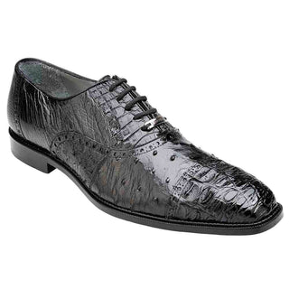 Belvedere Onesto II Mens Black Genuine Ostrich and Crocodile Oxfords 1419-BLK-AmbrogioShoes