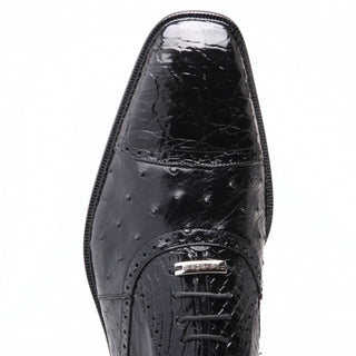 Belvedere Onesto II Mens Black Genuine Ostrich and Crocodile Oxfords 1419-BLK-AmbrogioShoes