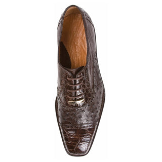 Belvedere Onesto II Men's Brown Genuine Ostrich and Crocodile Oxfords 1419-BRN-AmbrogioShoes