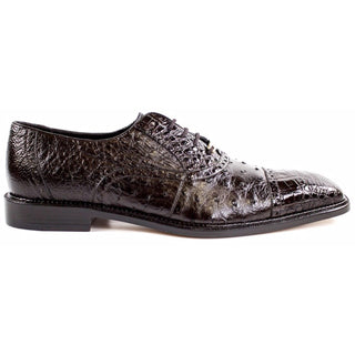 Belvedere Onesto II Men's Brown Genuine Ostrich and Crocodile Oxfords 1419-BRN-AmbrogioShoes