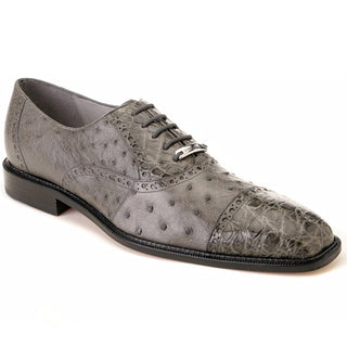 Belvedere Onesto II Mens Gray Genuine Ostrich and Crocodile Oxfords 1419-Gray-AmbrogioShoes