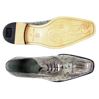 Belvedere Onesto II Mens Gray Genuine Ostrich and Crocodile Oxfords 1419-Gray-AmbrogioShoes